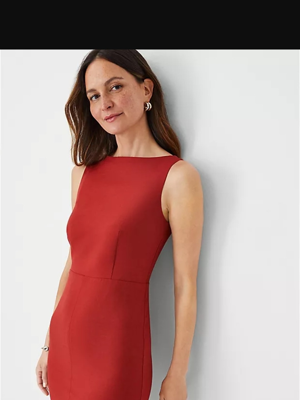 Ann Taylor Brick Red Sleeveless Sheath Midi Dress - Picture 2 of 6